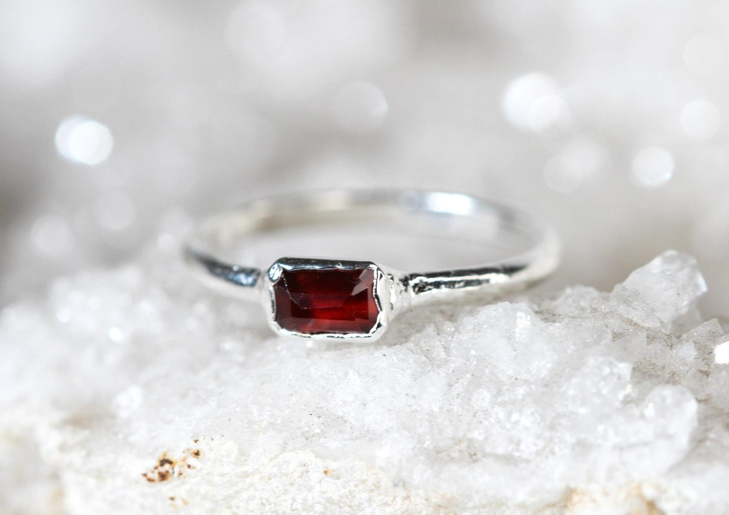 Faceted Garnet Ring - January Birthstone - Yellow Gold and Garnet