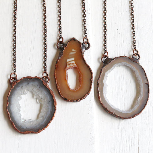 Druzy Geode Necklace - Geode Slice Pendant- Electroformed Stone Jewelry
