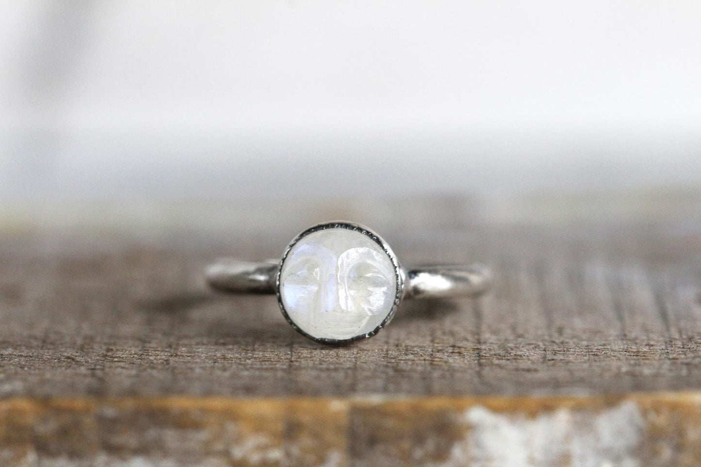 Moonstone Ring - Moon Face Ring - Man in the Moon - Carved Stone Ring