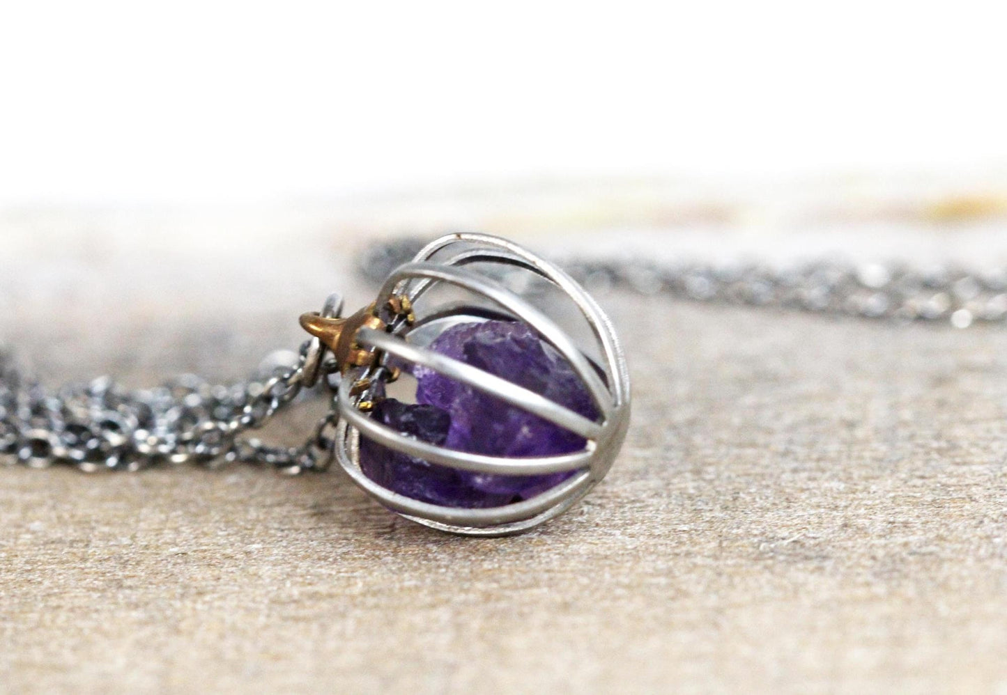 Birthstone Cage Necklace - Vintage Cage Pendant - Personalized Gift