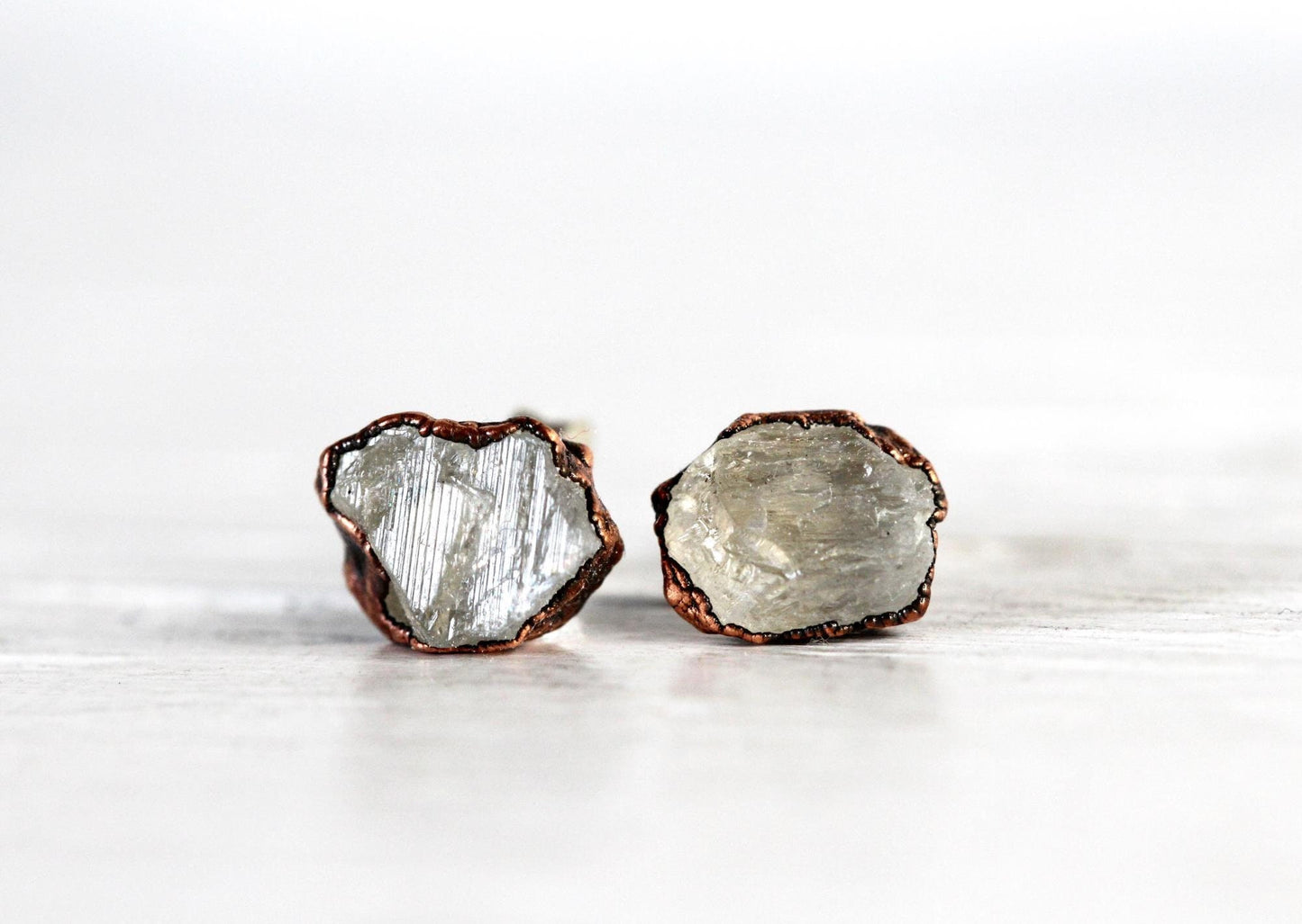 Raw Moonstone Studs - Small Stone Earrings - June Birthstone Gift