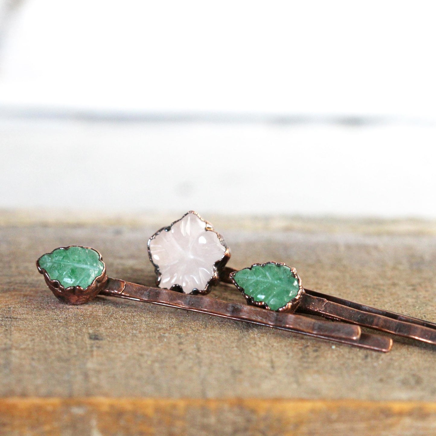 Rose Quartz Hair Pin - Floral Wedding Set - Spring Wedding