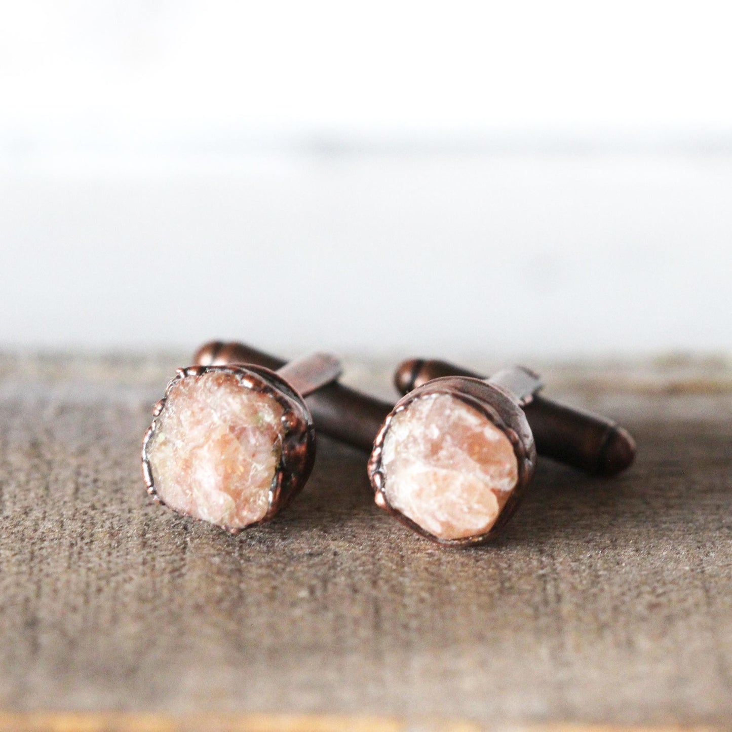 Sunstone Cufflinks - Raw Stone Cuff Links - Groomsman Gift