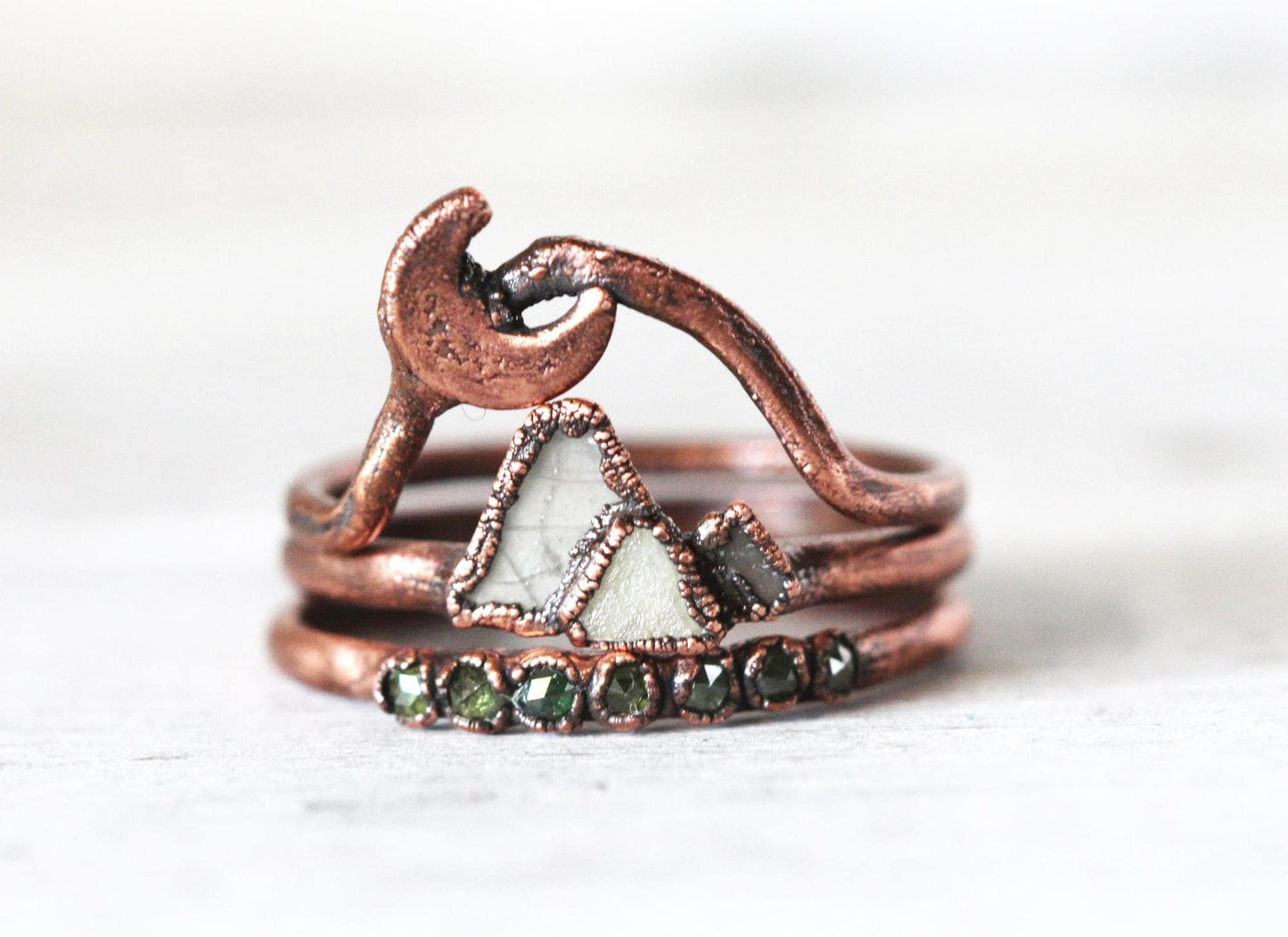 Diamond Mountain Ring Set - Alternative Wedding Set - The Mountains are Calling