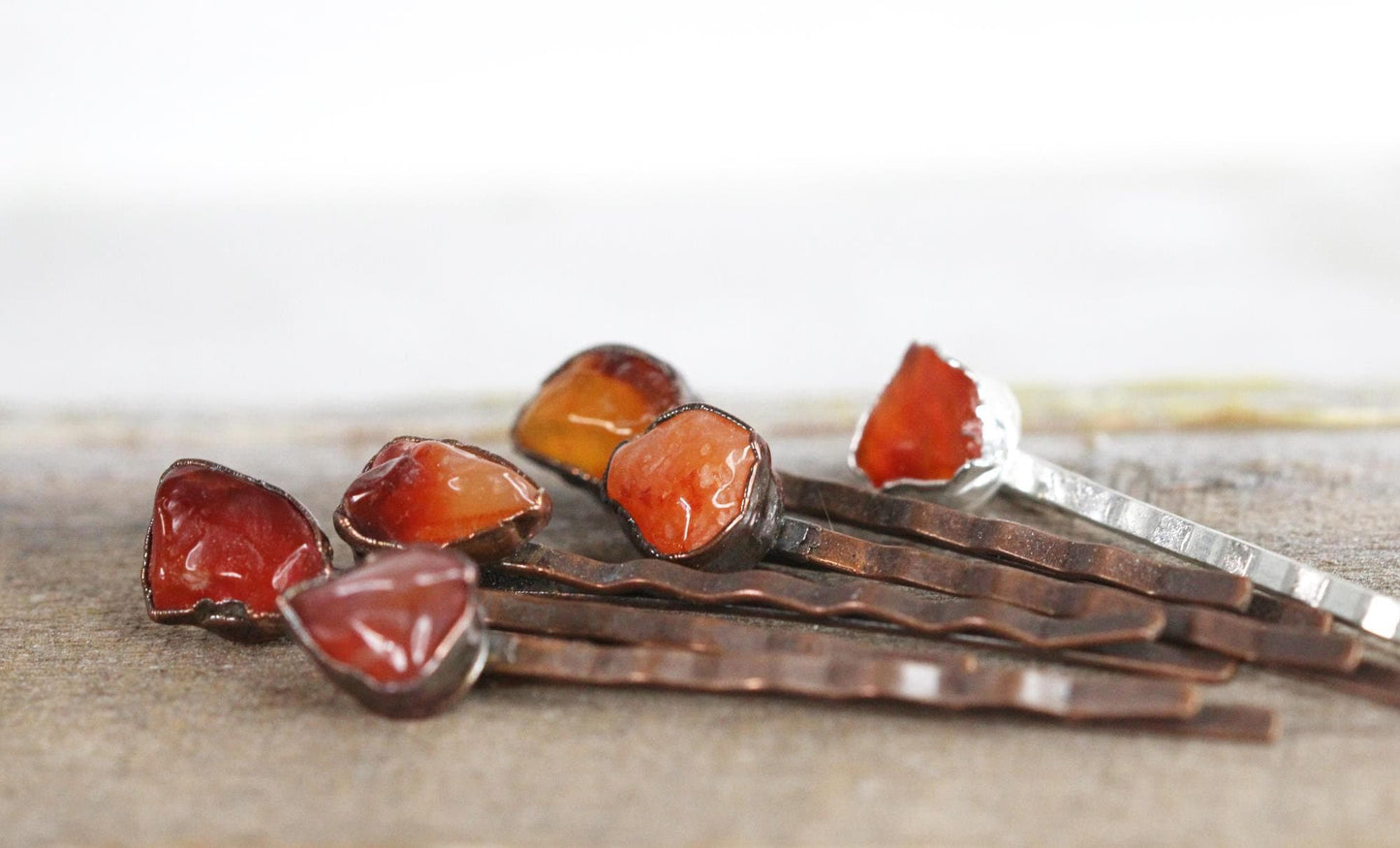 Carnelian Bobby Pin - Crystal Hair Jewelry - Silver Hair Pin