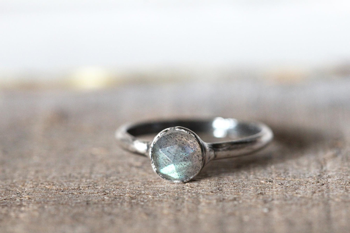 Labradorite Ring - Rose Cut Stone Ring - March Birthstone - Yellow Gold Vermeil