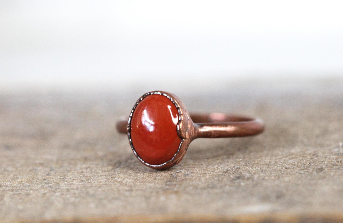 Red Jasper Ring - Electroformed Copper - Simple Stone Stacking Ring