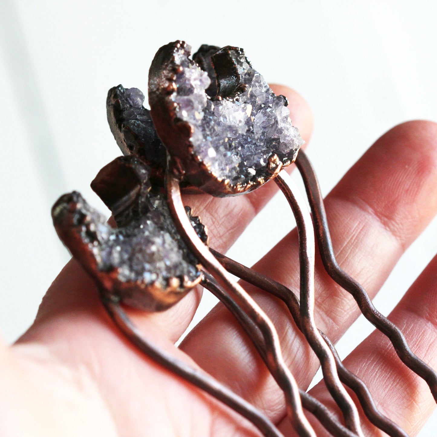 Amethyst Hair Fork - Raw Stone Hair Jewelry - Crescent Moon