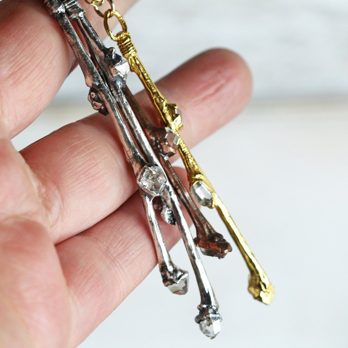 Mini Wand Necklace - Real Branch Necklace - Herkimer Diamond Pendant - Crystal Wand Pendant - Fairy Jewelry - Hedgewitch
