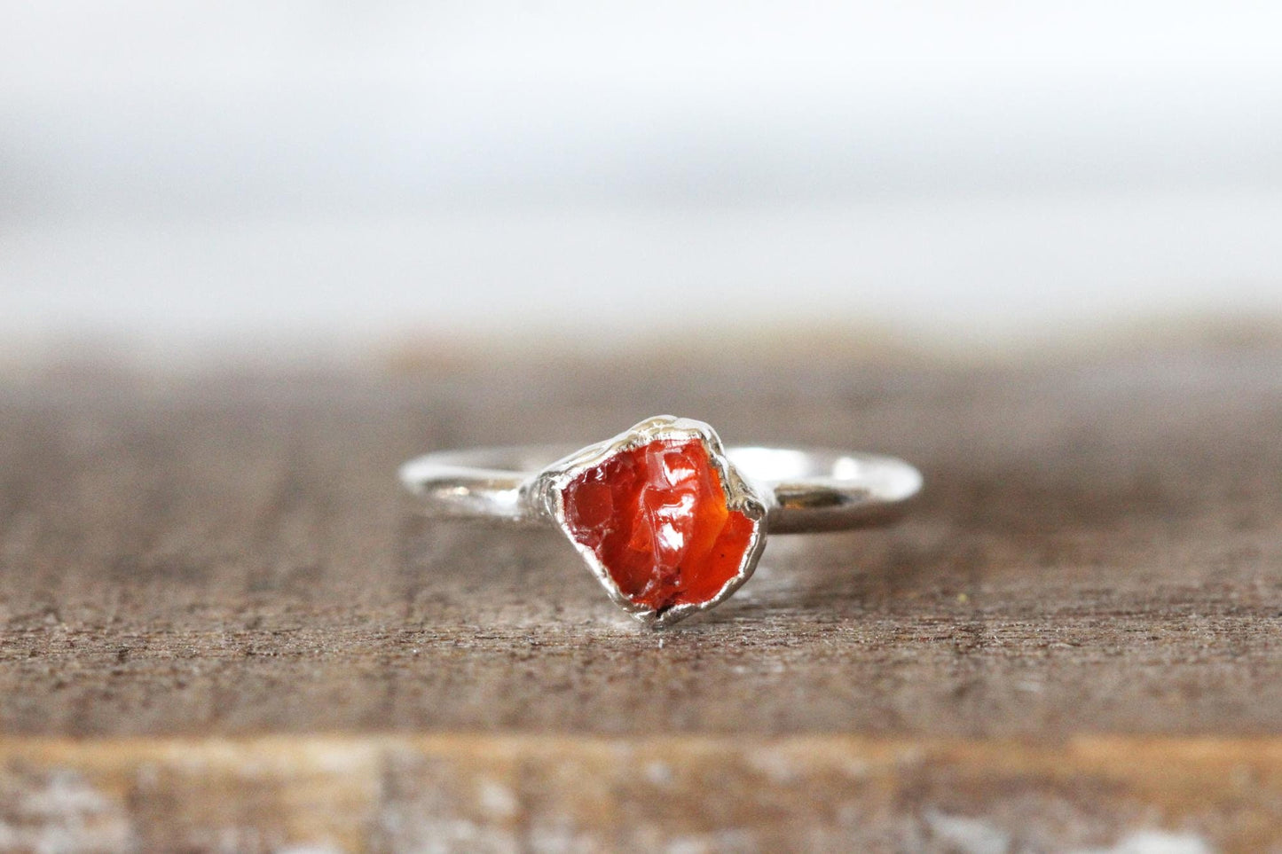Mexican Fire Opal Ring - October Birthstone Gift - Orange Opal