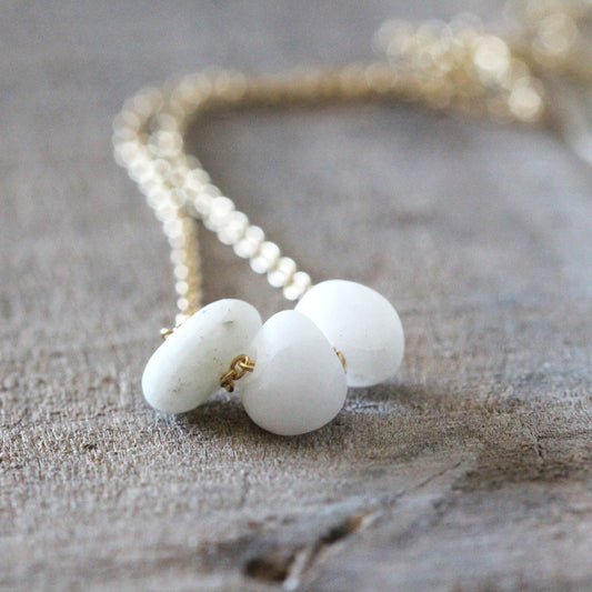 Beach Pebble Necklace - White Stone Pendant - Vancouver Island - Natural Stone
