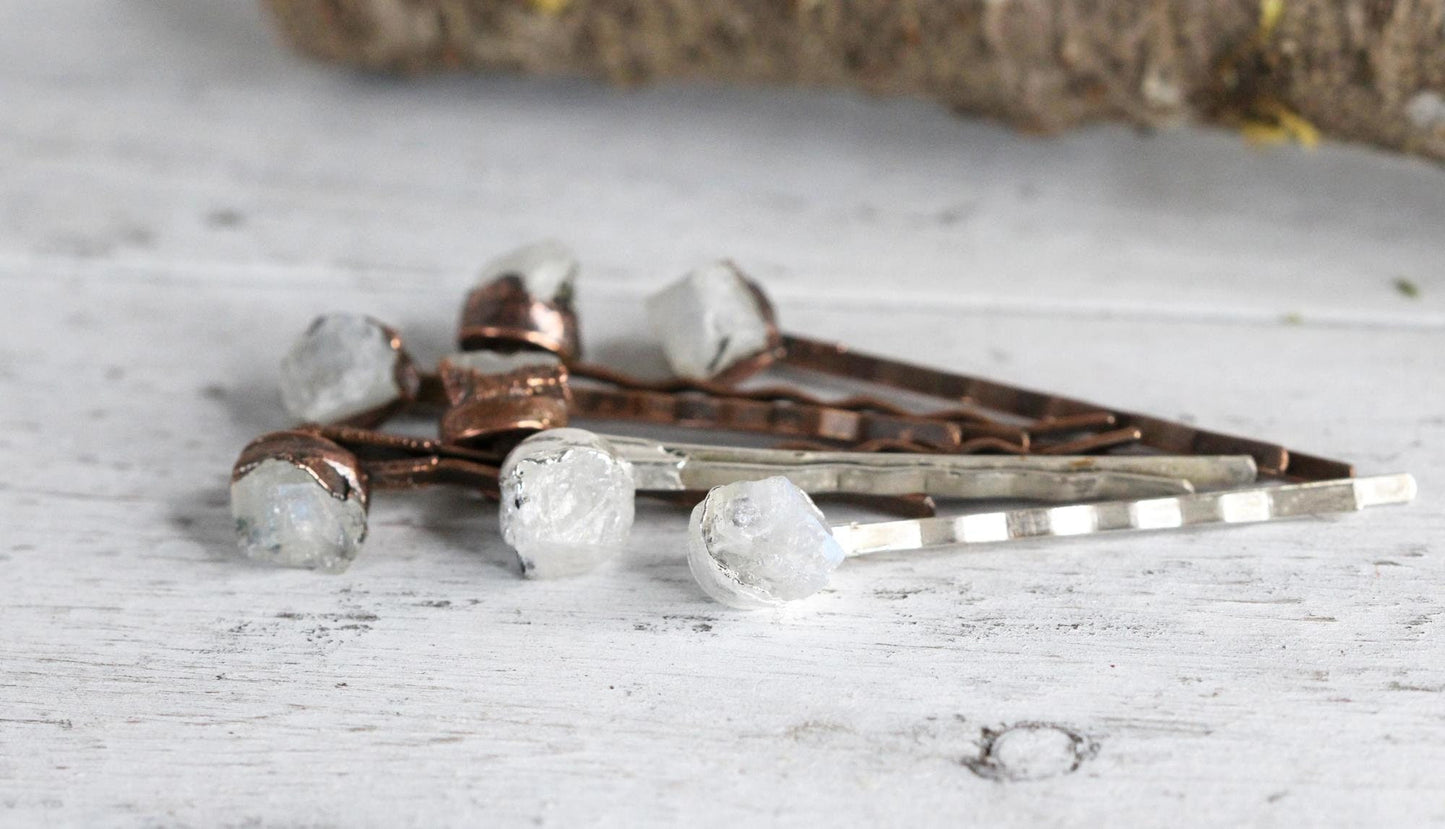 Moonstone Bobby Pin - June Hair Pin - Moonstone Hair Jewelry - Bridal Hair Accessory - Copper Hair Pin