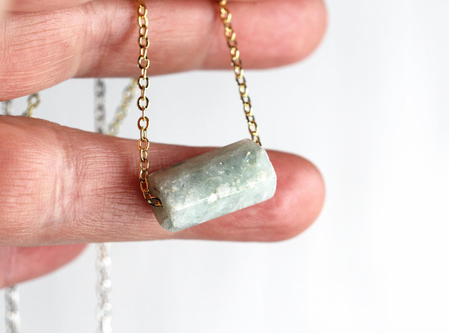 Aquamarine Necklace - Beaded Gemstone - Sterling Silver Jewelry - Minimalist Jewelry - Crystal Necklace