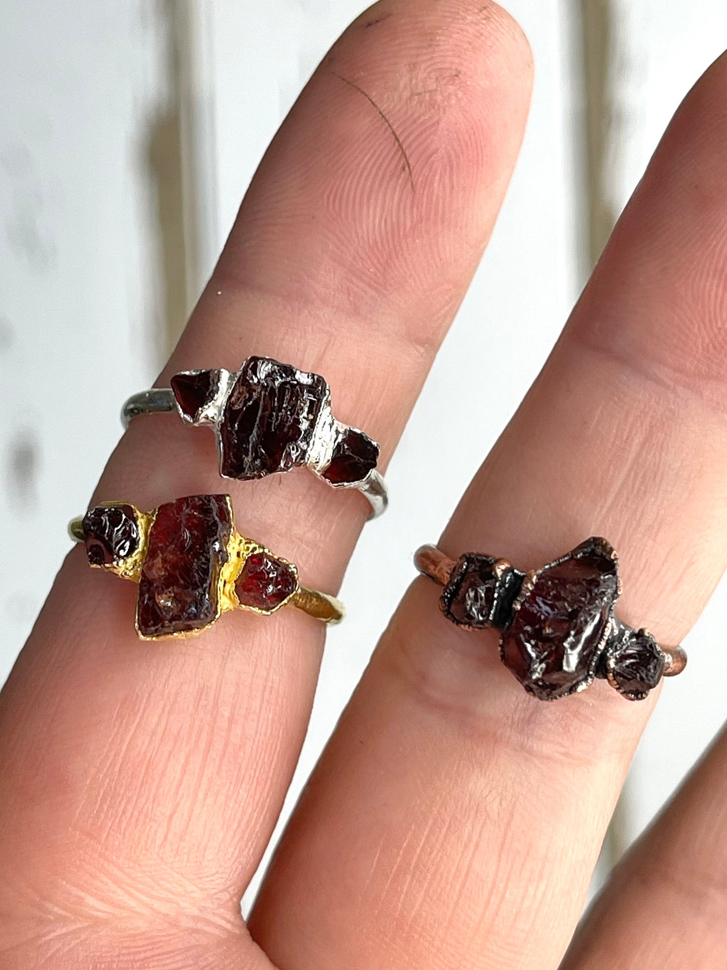 Garnet Ring - January Birthstone Gift - Multi Stone Ring - Electroformed Raw Crystal