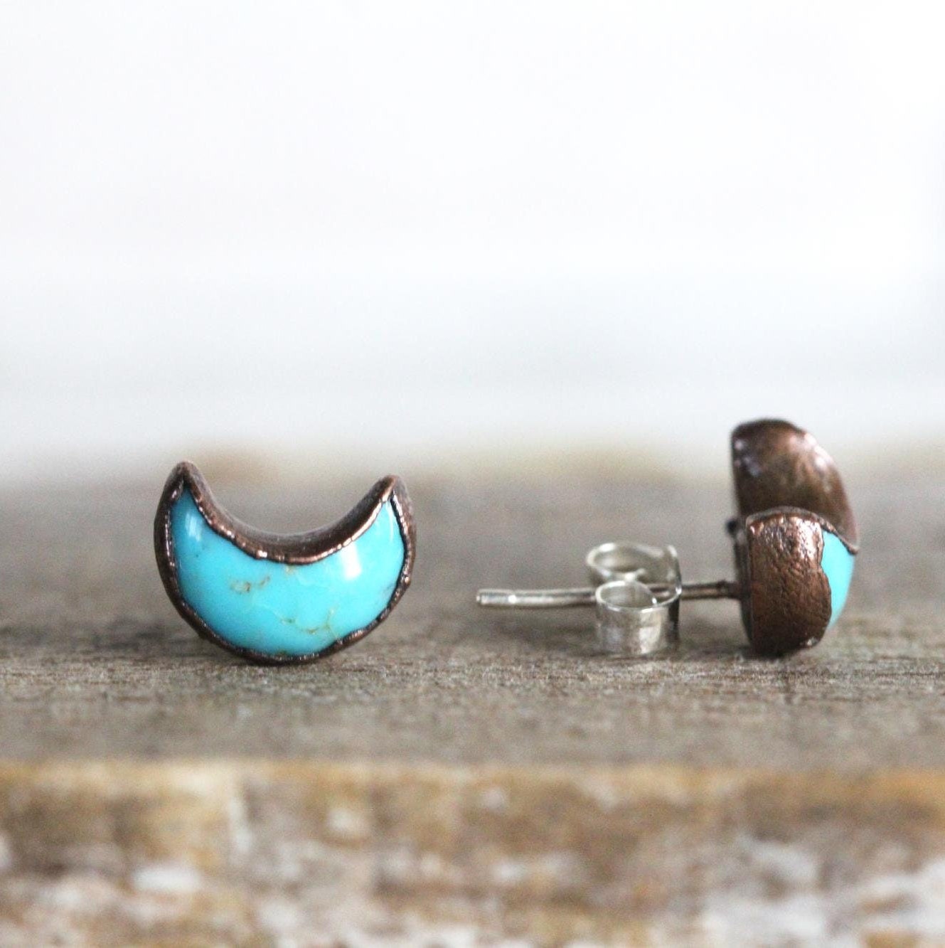 Turquoise Earrings - Turquoise Studs - Crescent Moon Stud Earrings - December Birthstone Jewelry