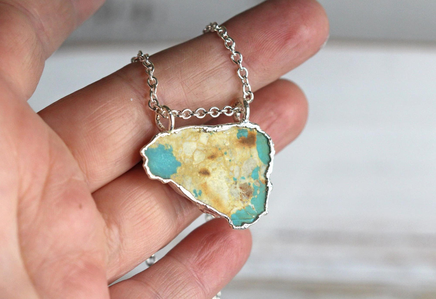 Turquoise Necklace - Silver and Turquoise Pendant - Raw Stone Jewelry
