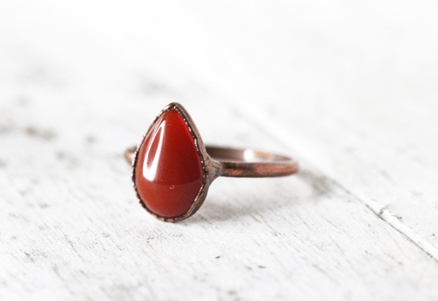 Carnelian Ring - Electroformed Copper Jewelry - Polished Orange Stone Ring
