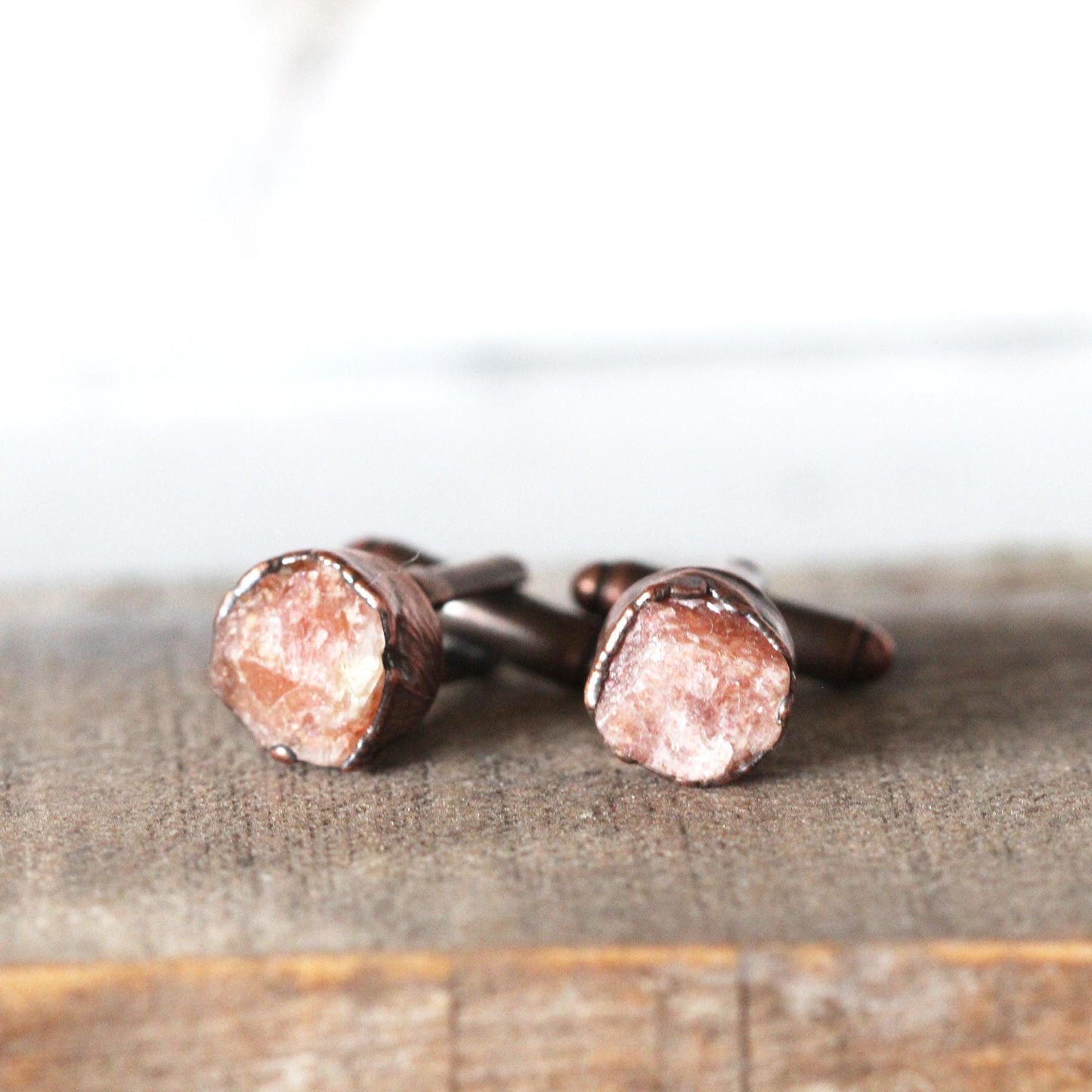 Sunstone Cufflinks - Raw Stone Cuff Links - Groomsman Gift