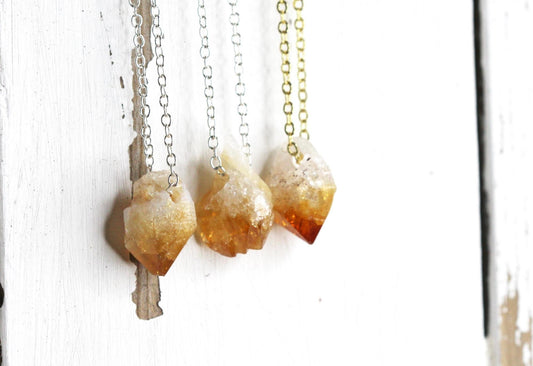 Rough Citrine Necklace - November Birthstone - Beaded Raw Crystal Pendant - Raw Citrine Jewelry