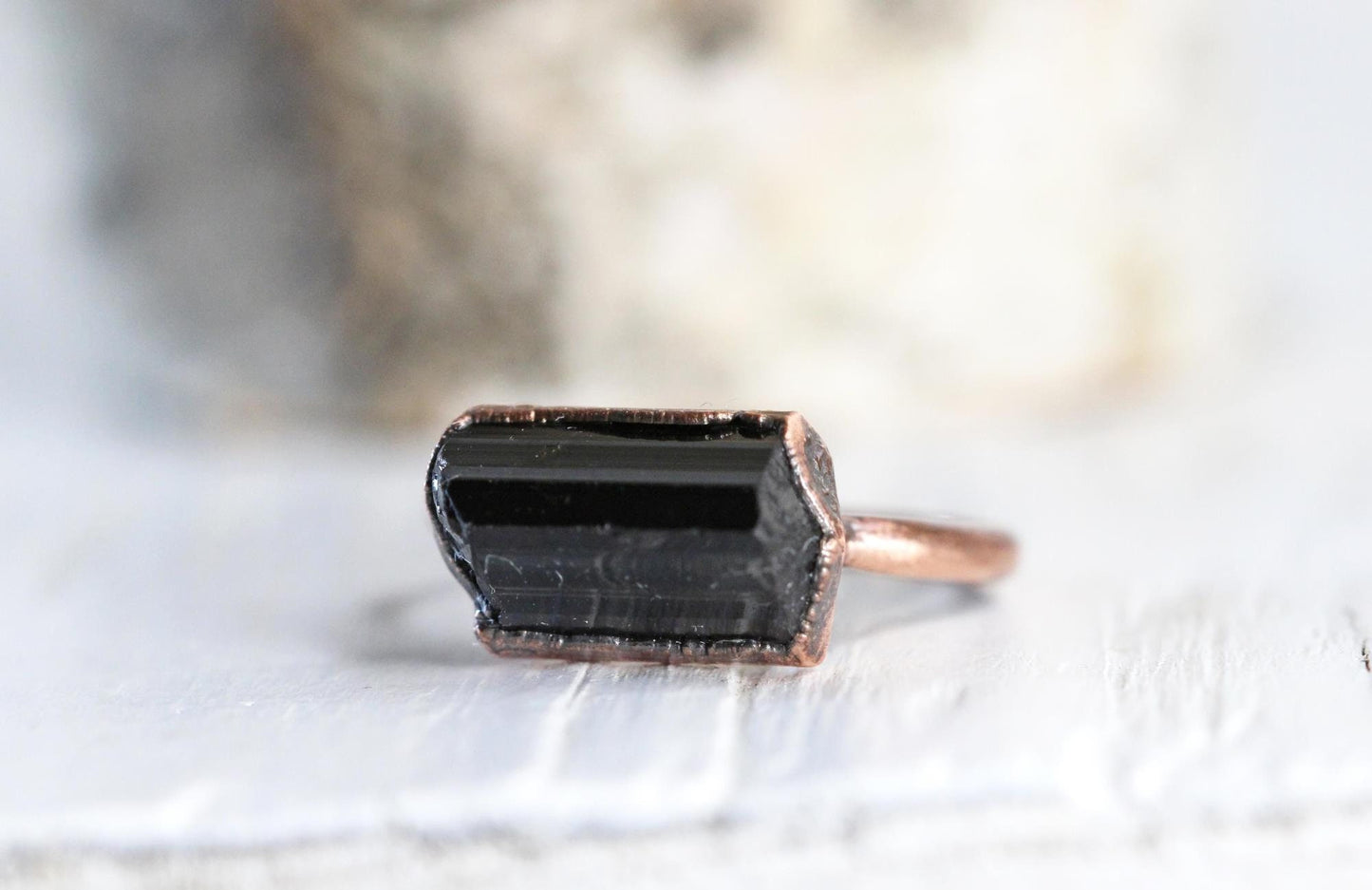 Raw Black Tourmaline Ring - Copper Tourmaline Ring - Black Crystal