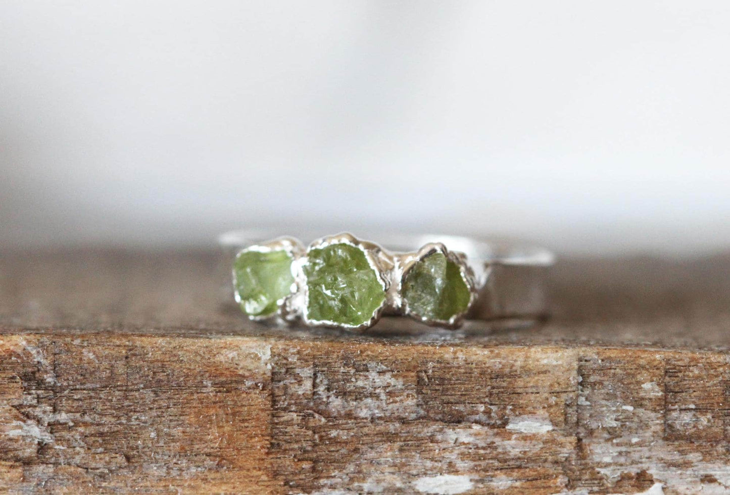 Raw Peridot Ring - August Birthstone - Wide Band - Multi Stone Ring