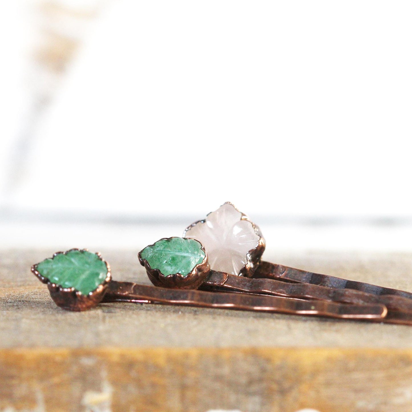 Rose Quartz Hair Pin - Floral Wedding Set - Spring Wedding