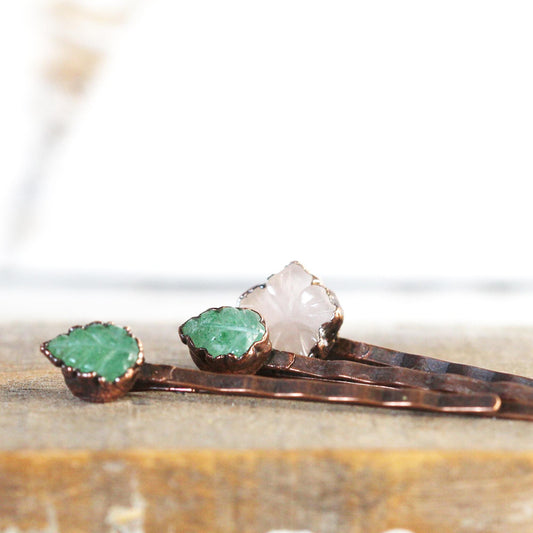 Rose Quartz Hair Pin - Floral Wedding Set - Spring Wedding