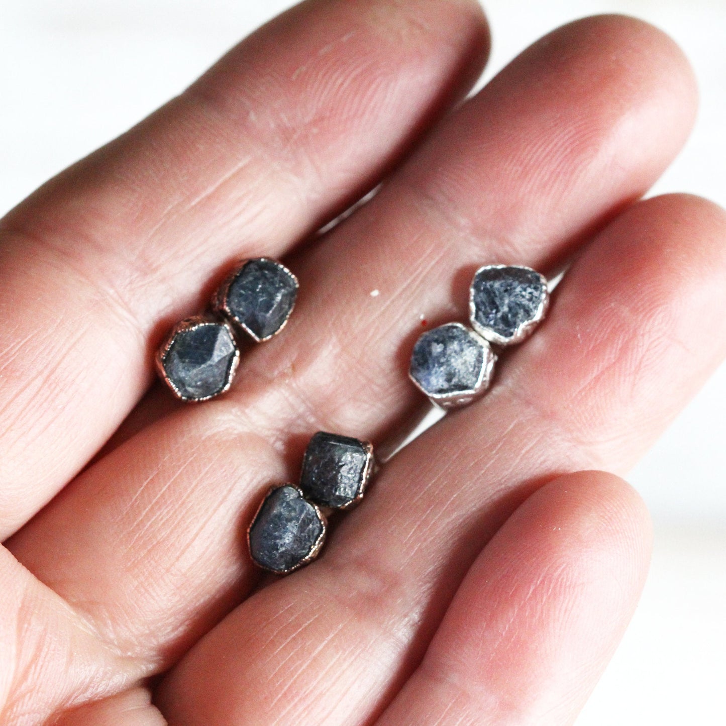 Raw Sapphire Earrings - September Birthstone Jewelry - Sterling Silver Earrings - Rough Stone Studs - Crystal Earrings