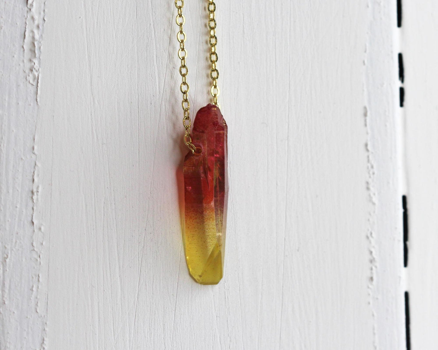 Aura Crystal Necklace - Red And Yellow Quartz - Gold Filled Chain