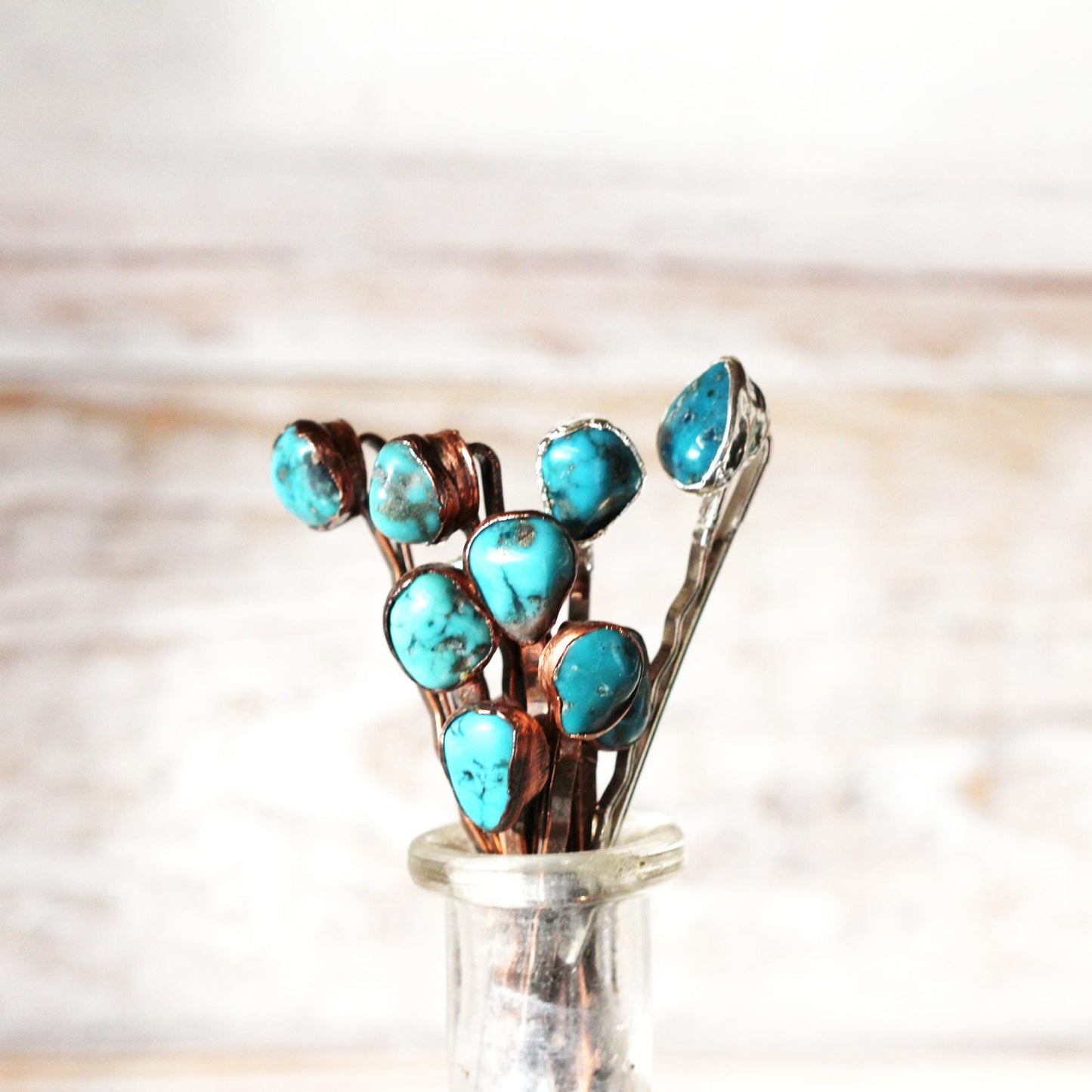 Stone Bobby Pin - Turquoise Hair Pin - Copper Hair Jewelry