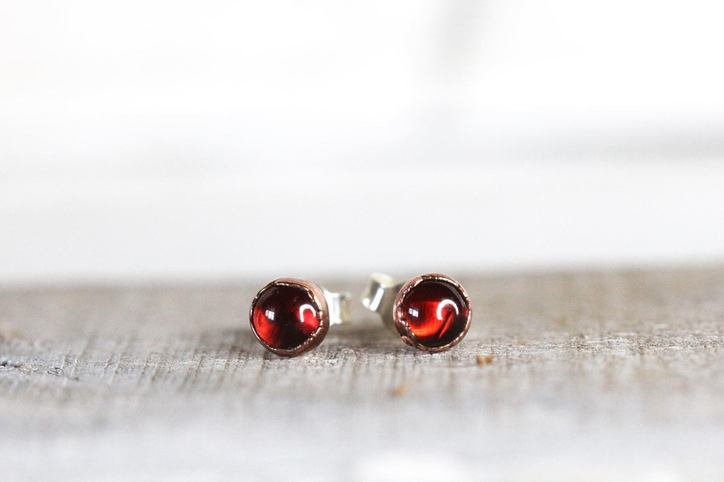 Garnet Earrings - Polished Red Stone Earrings - Sterling Silver Earrings - Red Crystal Earrings