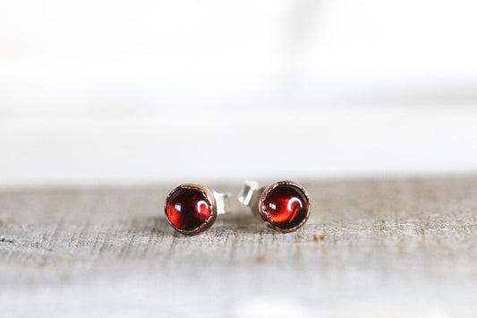 Garnet Earrings - Polished Red Stone Earrings - Sterling Silver Earrings - Red Crystal Earrings
