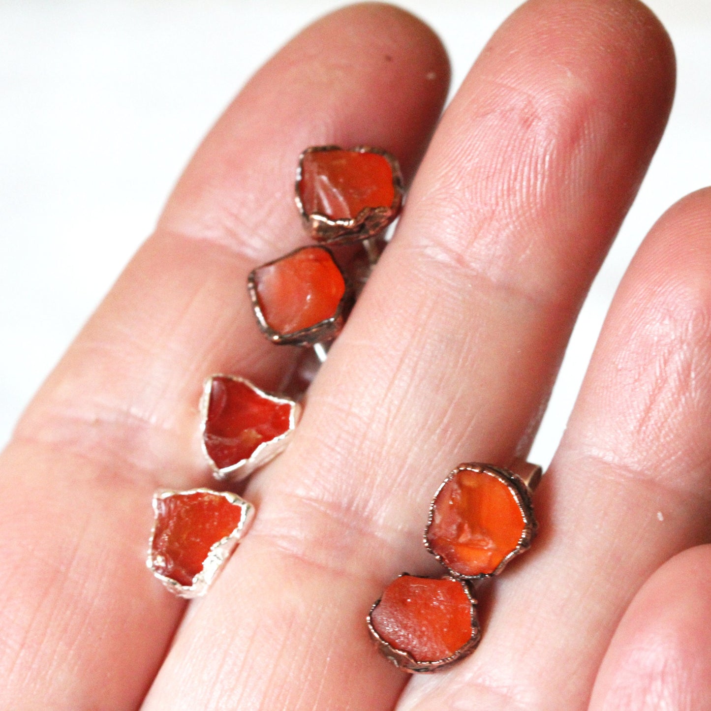 Carnelian Earrings - Sterling Silver Earrings - Rough Stone Studs - Crystal Earrings