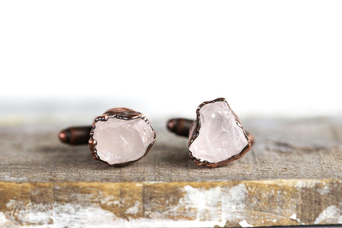 Raw Stone Cuff Links - Groomsmen Gift - Rose Quartz Cufflinks - Graduation Gift
