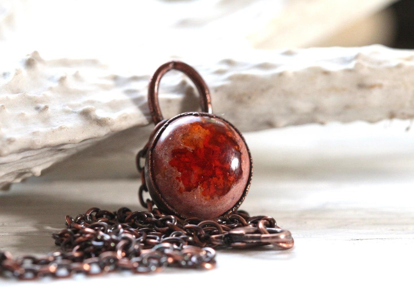 Opal Necklace - Birthstone Necklace - Mexican Opal Pendant - Electroformed Jewelry