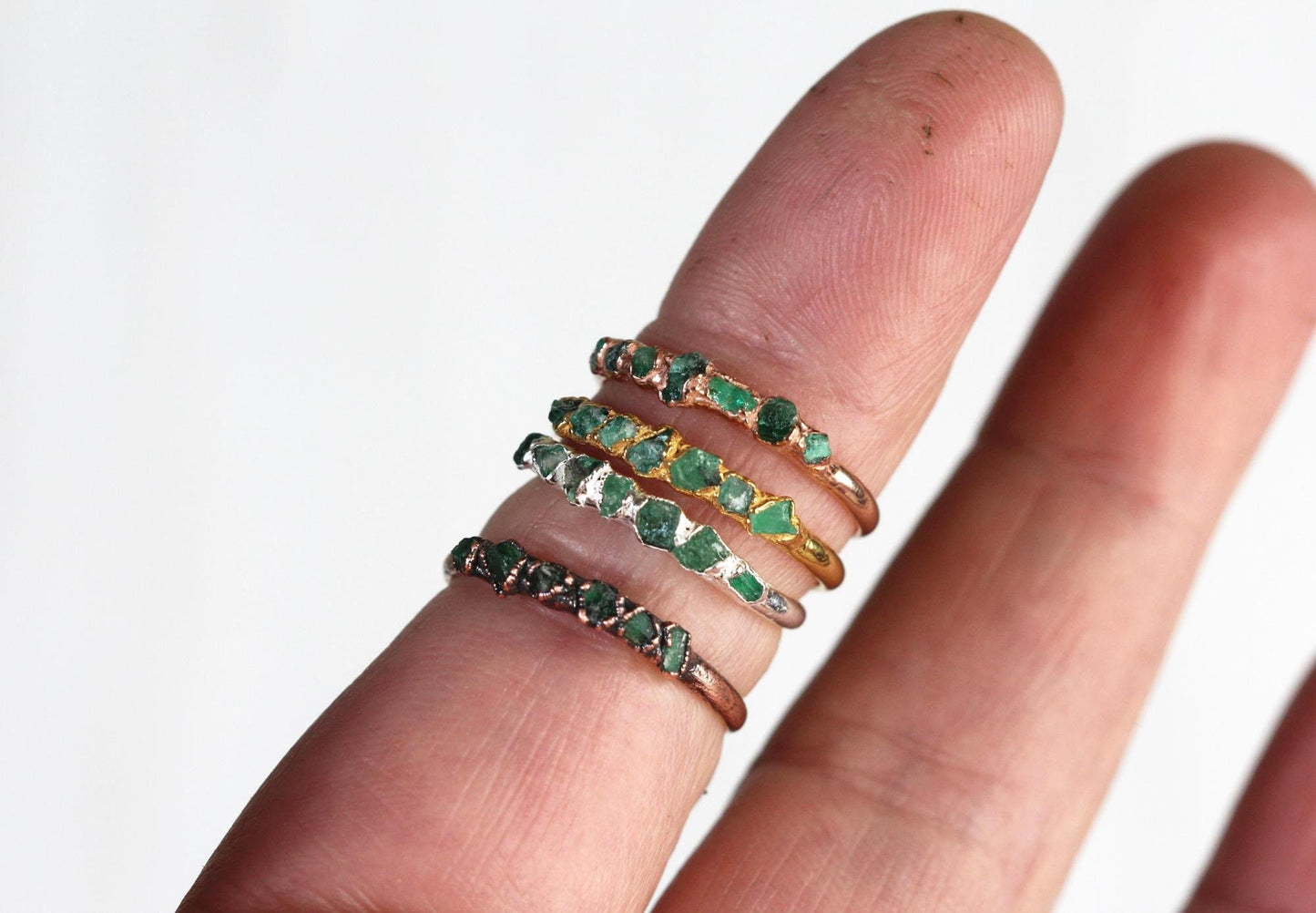 Raw Emerald Ring - May Birthstone Jewelry - Thin Stacking Ring