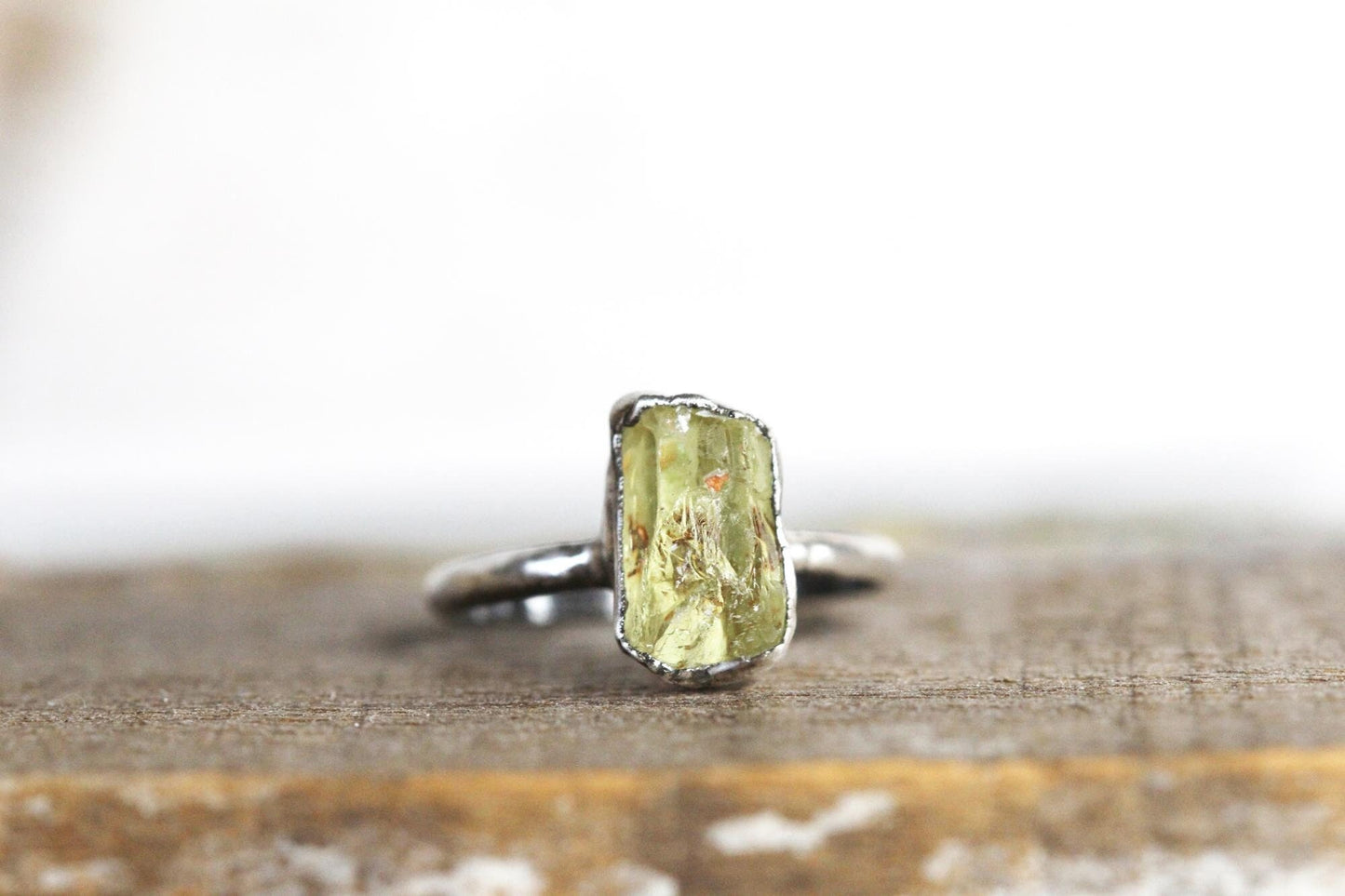 Yellow Apatite Ring - Electroformed Jewelry - Raw Crystal