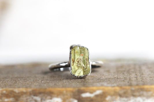 Yellow Apatite Ring - Electroformed Jewelry - Raw Crystal