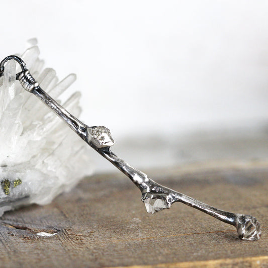 Mini Wand Necklace - Real Branch Necklace - Herkimer Diamond Pendant - Crystal Wand Pendant - Fairy Jewelry - Hedgewitch