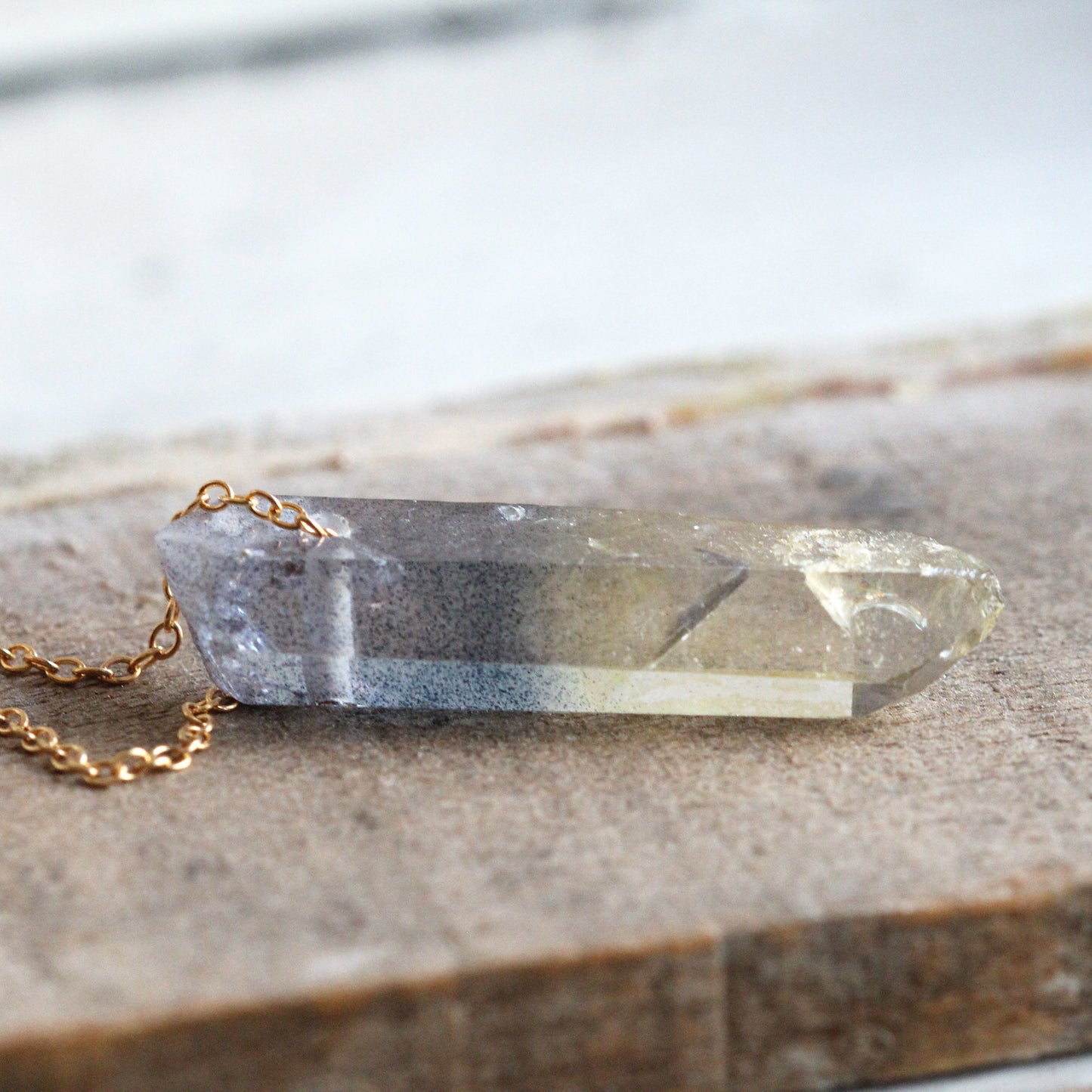 Aura Crystal Pendant - Sterling Silver Chain - Hybrid Quartz Necklace - Yellow Aura - Blue Aura Necklace