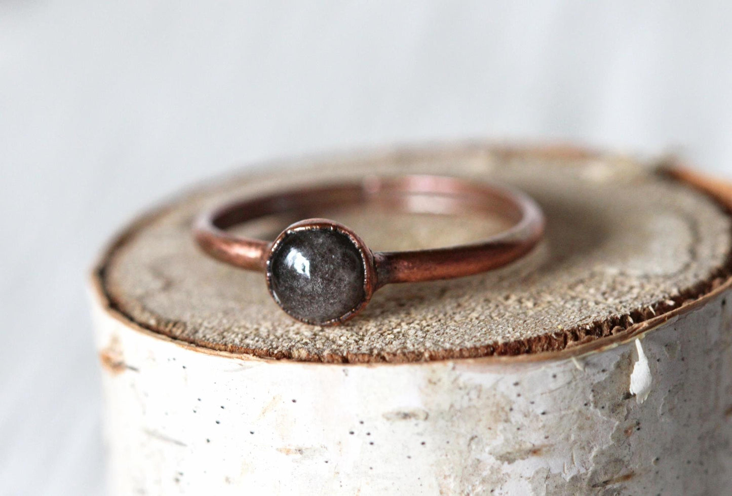Silver Obsidian Ring - Simple Stone Stacker - Electroformed Jewelry