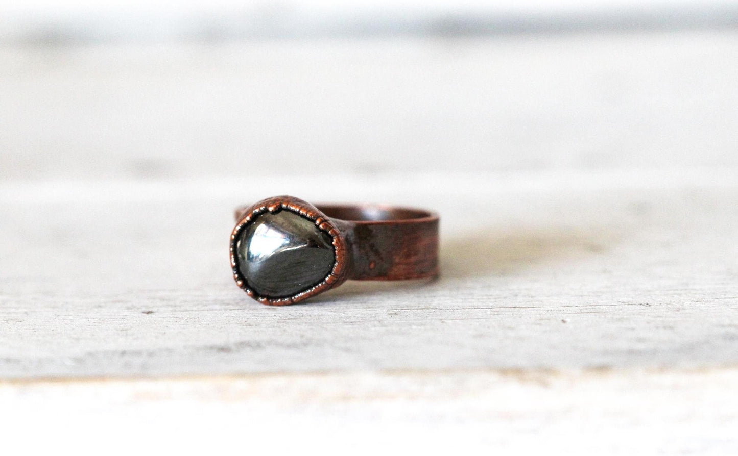 Tumbled Hematite Ring - Silver Grey Stone Ring - Men's Jewelry