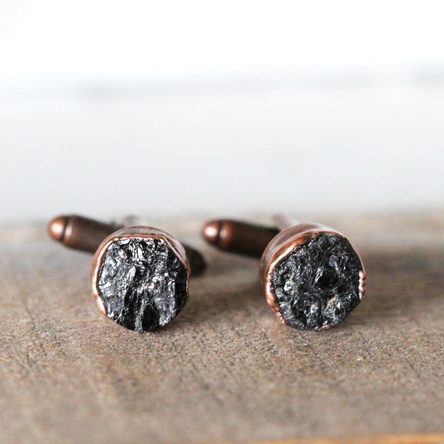 Black Tourmaline Cufflinks - Black Crystal Cuff Links - Gift for Husband