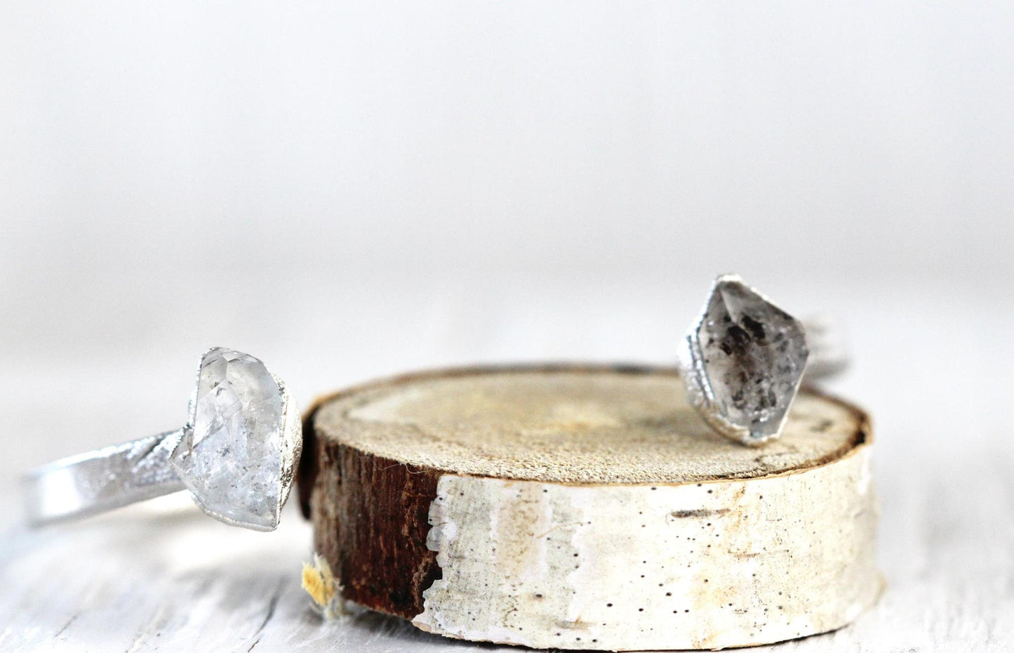 Raw Quartz Bracelet - April Birthstone - Open Silver Cuff - Crystal Bracelet - Double Stone Bracelet