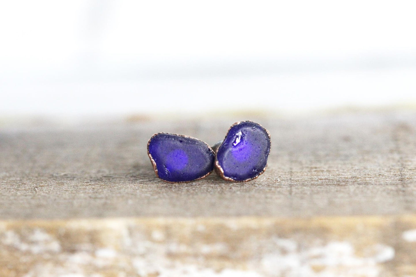 Sea Glass Earrings - Post Earrings - Sapphire Blue Beach Glass - Sterling Silver Stud Earrings