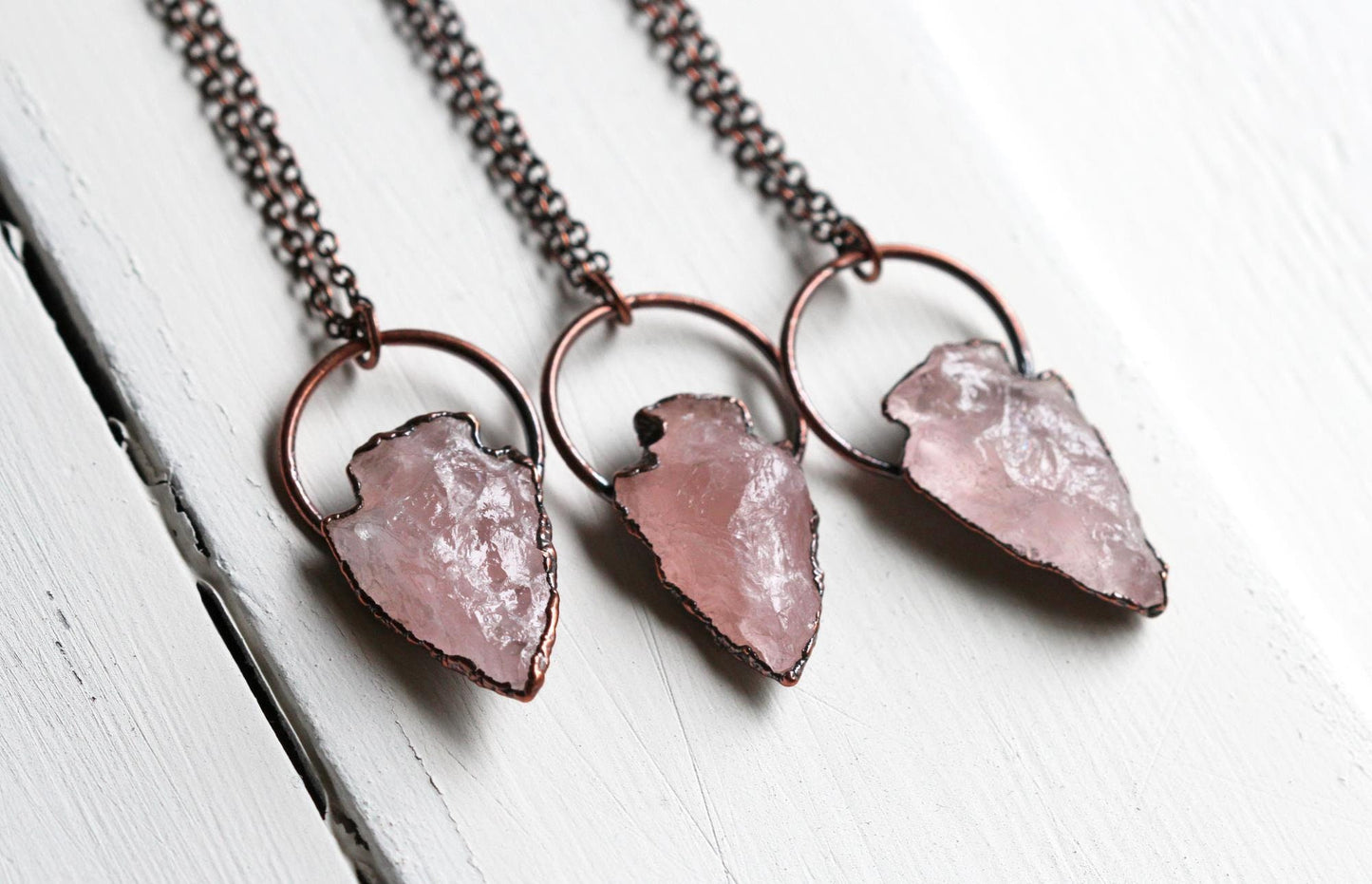 Rose Quartz Arrowhead Necklace - Stone Pendant - Rose Quartz Pendant