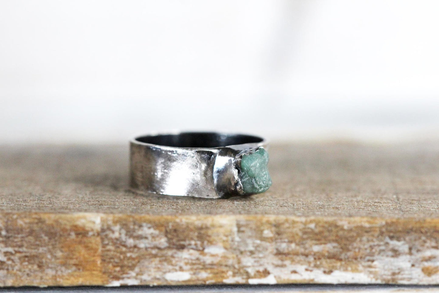 Raw Emerald Ring - Unisex Stone Jewelry - May Birthstone