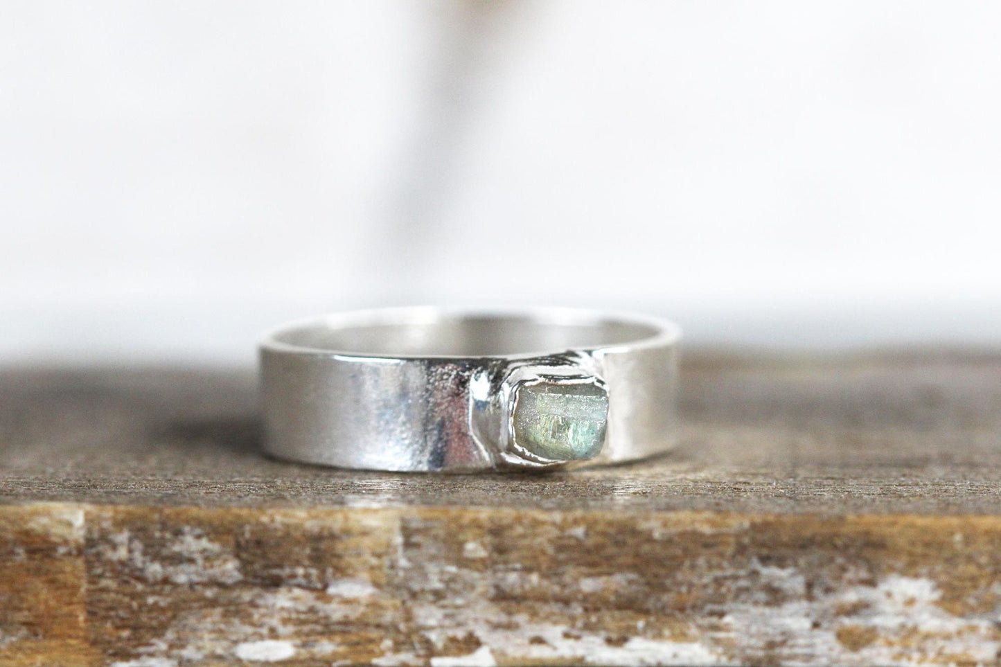 Raw Labradorite Ring - Men's Stone Jewelry - Wide Band Ring - Unisex