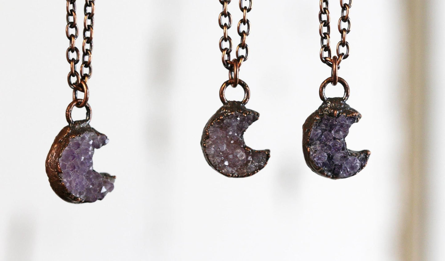 Amethyst Necklace - Raw Amethyst Pendant - Half Moon Necklace - Crescent Moon Jewelry - Electroformed Jewelry