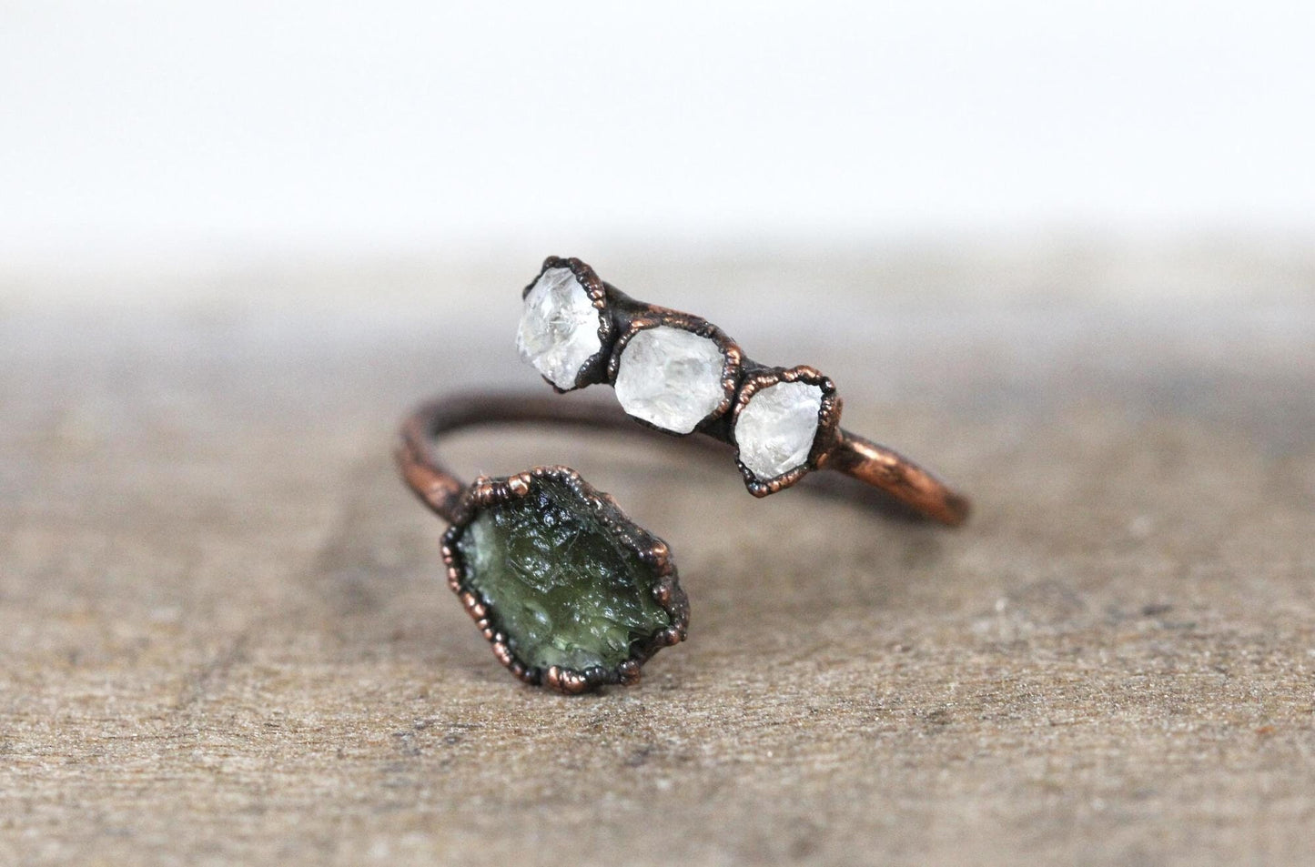 Moldavite Ring - Geekery Gift - Twist Ring - Tektite Jewelry - Genuine Moldavite